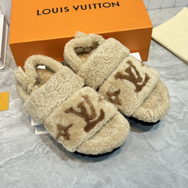 Louis Vuitton Womens Shoes Slide Slippers for Winter Wool Fabric Luxury Brand Designer PASEO FLAT COMFORT MULE with Original Box Whatapp