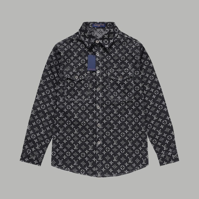 Louis Vuitton Mens Long Sleeve Shirts Luxury Brand Mens Denim Shirt Top Quality Whatapp