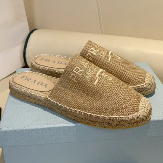 Prada Womens Shoes Casual Luxury Brand Breathable Hemp espadrilles Shoes Sandals Slippers with Original Box Whatapp