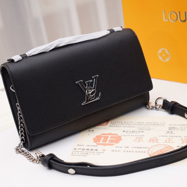 Louis Vuitton Womens Bags Luxury Brand Fashion Type LOCKME CLUTCH Black Wallet Purse M56088 Whatapp