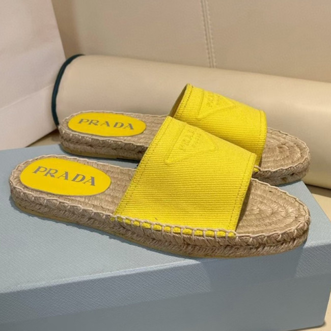 Prada Womens Shoes Casual Luxury Brand Breathable Hemp espadrilles Shoes Sandals Slippers with Original Box Whatapp