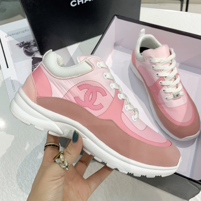 Chanel Womens Shoes Sneakers Suede Calfskin & Nylon Pale Pink G37136 Y55131 0K121 with Original Box Whatapp