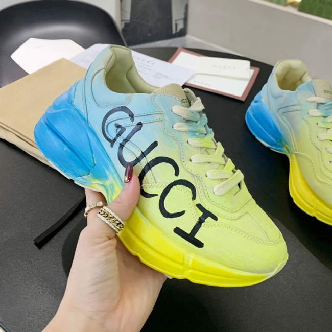 Gucci Mens Shoes Sneakers Luxury Brand Men's Rhyton leather sneaker with Original Box Whatapp