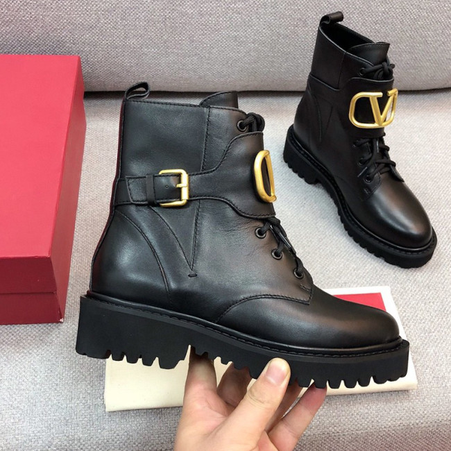 Valentino Garavani Women Fashion Ankle Boots Luxury Brand Vlogo Signature Calfskin Combat Boot 35mm / .8 In. Black Whatapp