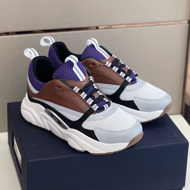 Dior Womens Shoes Sneakers Luxury Brand B22 Sneakers with Original Box Unisex Design B22 SNEAKER B22 SNEAKER B22 SNEAKER Violet and Cream Technical Mesh with Coffee and Black Smooth Calfskin Whatapp