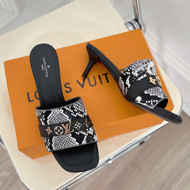 Louis Vuitton Womens Shoes Sandals Slippers Luxury Brand REVIVAL MULE 1A8W32 Natural Python and calf leather with Original Box 5.5cm Heel Whatapp