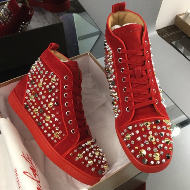 Christian Louboutin Mens Shoes Luxury Brand Red Bottom Design Louis Junior Spikes Flat with Original Box CL sneakers Whatapp