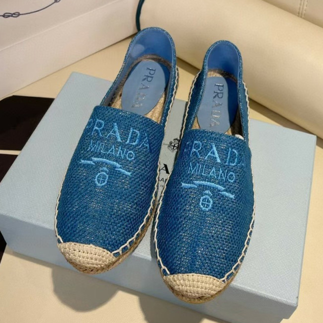 Prada Womens Shoes Casual Luxury Brand Breathable Hemp espadrilles with Original Box Whatapp