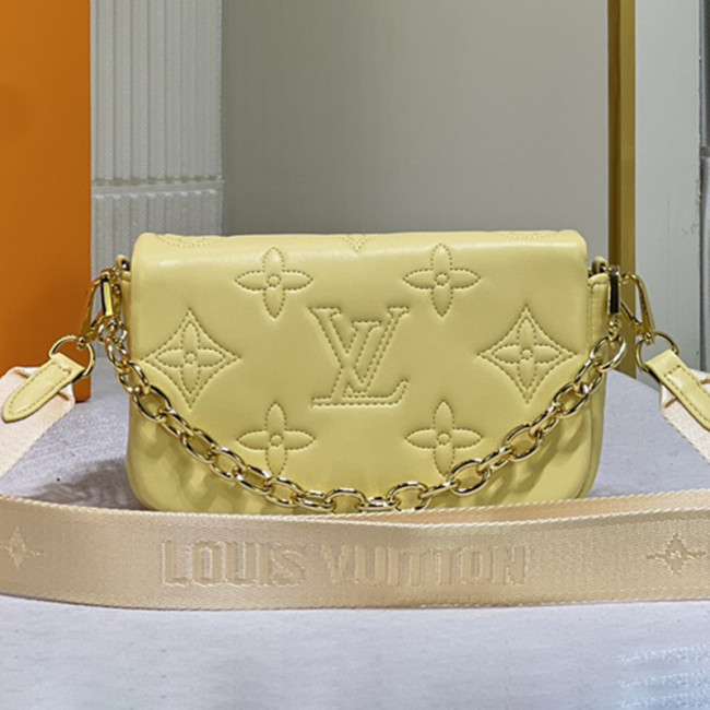 Louis Vuitton Womens Bags Messenger Shoulder Bags Luxury Brand WALLET ON STRAP BUBBLEGRAM with Original Box M81400 Banane Yellow Monogram-embroidered, quilted calf leather Whatapp