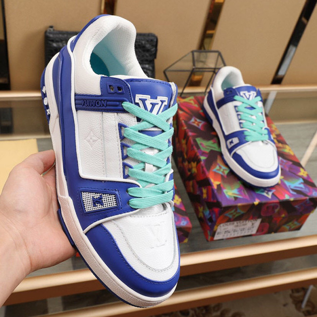 Louis Vuitton Men Shoes Fashion Sneakers Breathable LV TRAINER SNEAKER Blue 1A813P Whatapp