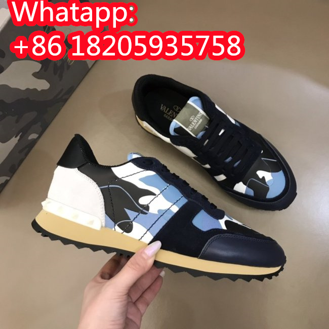 Valentino Men Shoes Fashion Design Luxury Brand ROCKRUNNER CAMOUFLAGE LAMINATED STUDDED SNEAKER with Original Box Whatapp