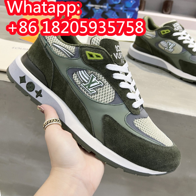 Louis Vuitton Men Shoes Sports RUN AWAY SNEAKER Running Design Luxury Brand with Original Box Khaki Green Mesh and suede calf leather 1A9J16 Whatapp