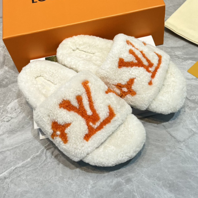 Louis Vuitton Womens Shoes Slide Slippers for Winter Wool Fabric Luxury Brand Designer PASEO FLAT COMFORT MULE with Original Box Whatapp