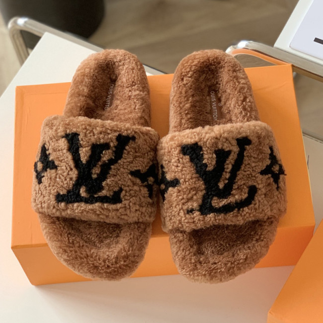 Louis Vuitton Womens Shoes Slide Slippers for Winter Wool Fabric Luxury Brand Designer PASEO FLAT COMFORT MULE with Original Box Whatapp