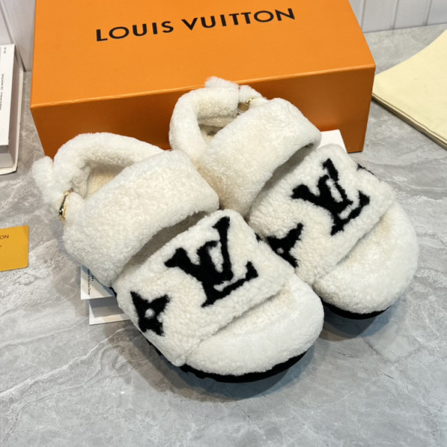 Louis Vuitton Womens Shoes Slide Slippers for Winter Wool Fabric Luxury Brand Designer PASEO FLAT COMFORT MULE with Original Box Whatapp