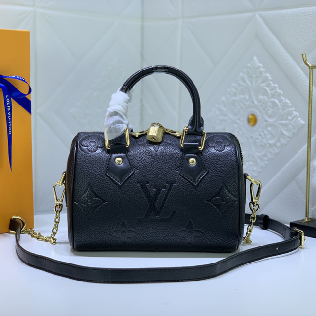 Louis Vuitton Womens Bags Luxury Brand Fashion Type Louis Vuitton SPEEDY BANDOULIÈRE 20 Black Embossed grained cowhide leather with Original Box M58953 Whatapp