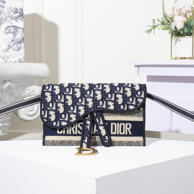 Dior Womens Bags Luxury Brand Shoulder Messenger Bags for Women SLIM SADDLE POUCH Blue Dior Oblique Jacquard S5647CRIW_M928 Whatapp