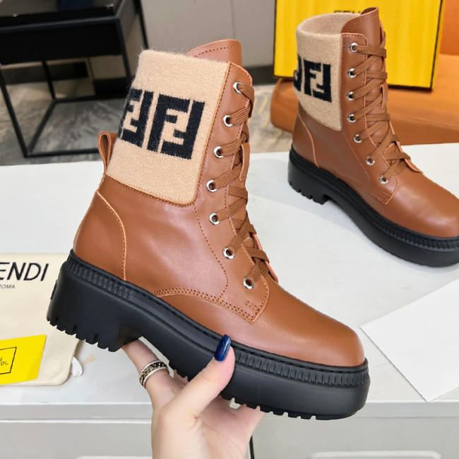 Fendi Womens Shoes Fashion Boots Luxury Brand Fendi Fendigraphy Black leather biker boots with Original Box 8T8355AKY6F1H1K Whatapp