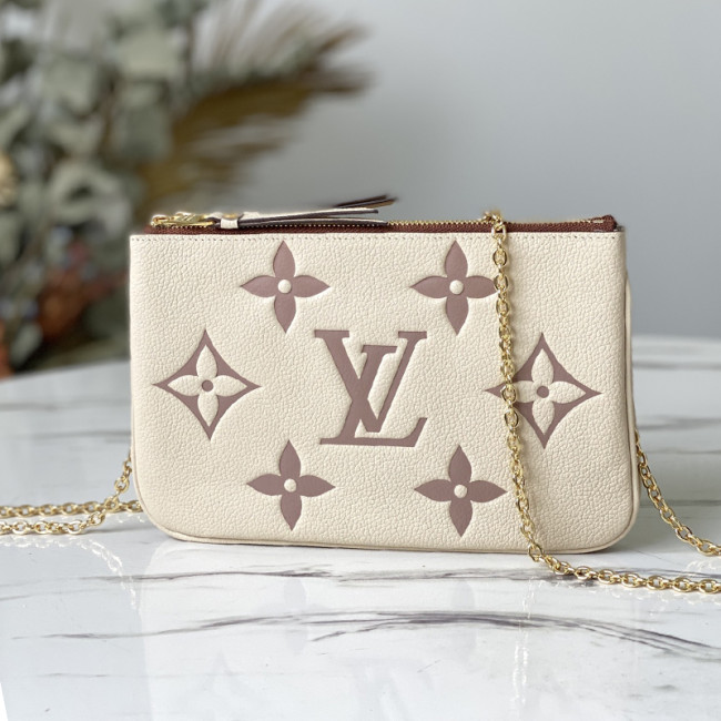 Louis Vuitton Womens Bags Clutch Luxury Brand Fashion Type DOUBLE ZIP POCHETTE M80084 Cream / Bois de Rose Pink Monogram Empreinte embossed supple grained cowhide leather with Original Box Whatapp