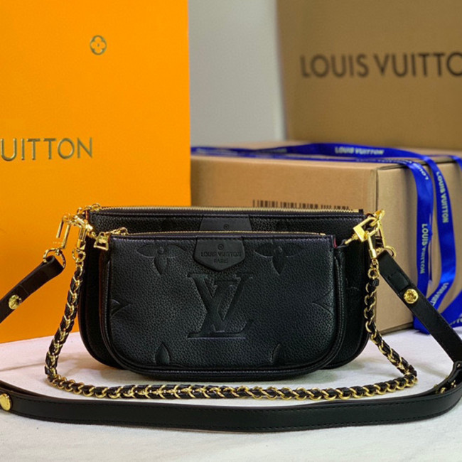 Louis Vuitton Womens Bags Clutch Wallets Luxury Brand Fashion Type Messenger Bags MULTI POCHETTE ACCESSOIRES M80399 Black Embossed supple grained cowhide leather Whatapp