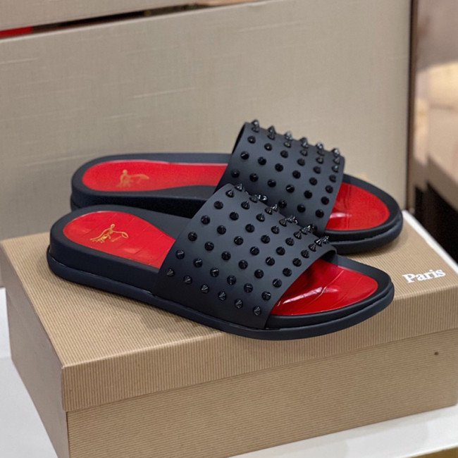 Christian Louboutin CL Men Shoes Slippers Luxury Brand Red Botton Mens Slides with Original Box Whatapp