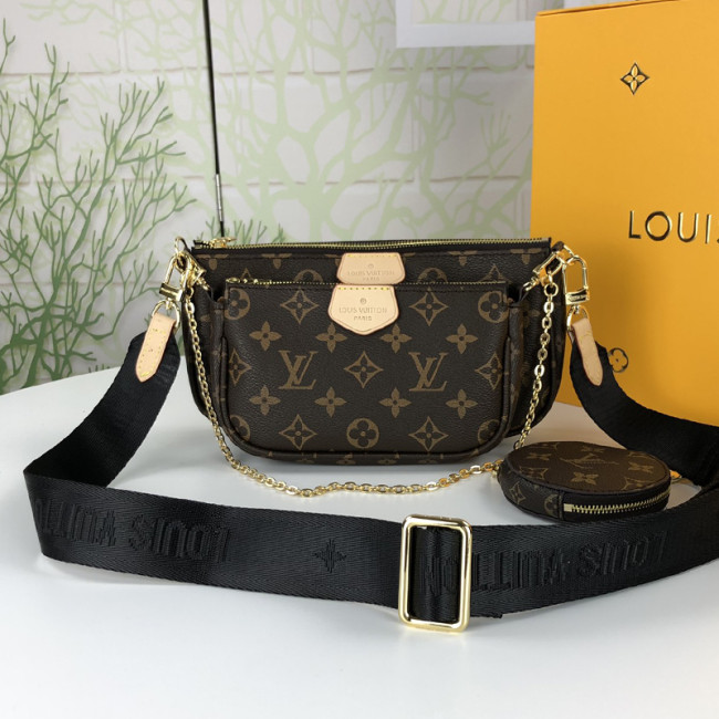 Louis Vuitton Womens Bags Luxury Brand MULTI POCHETTE ACCESSOIRES M44823 Black Monogram coated canvas with Original Box Whatapp