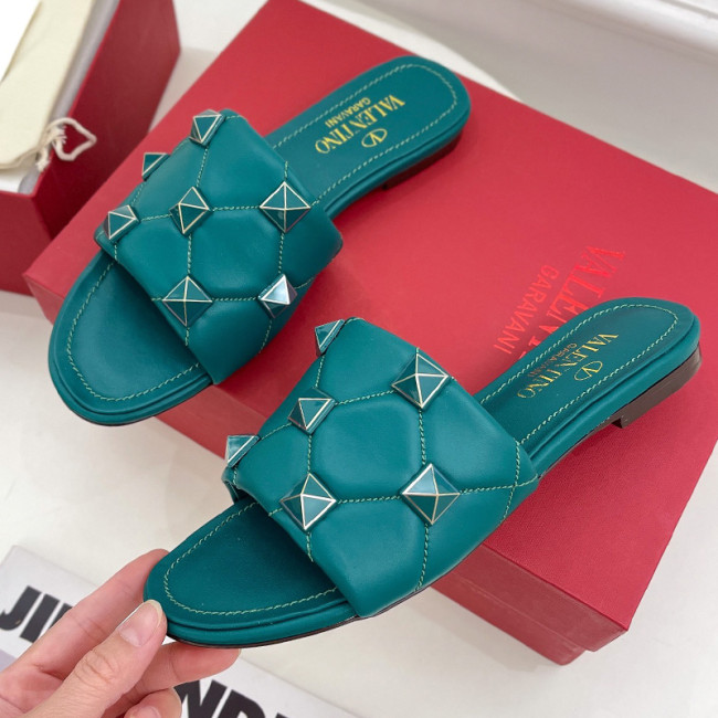 Valentino Women Shoes Mule Flip Flop Sandals ROMAN STUD SLIDE SANDAL IN QUILTED NAPPA with Original Box Luxury Brand Whatapp