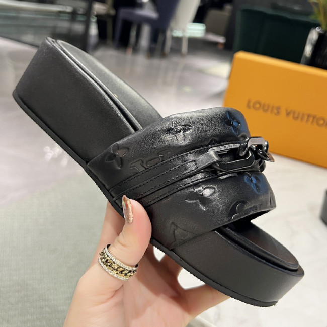 Louis Vuitton Womens Shoes Sandals Slippers Luxury Brand Louis Vuitton JUMBO FLATFORM MULE with Original Box 1A9QYY Whatapp