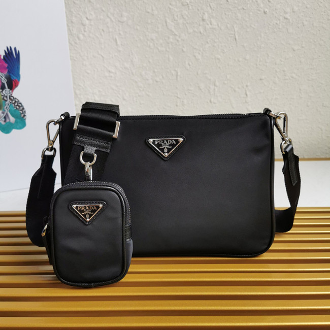 Prada Mens Womens Bags Shoulder Bag Luxury Brand Black Re-Nylon and Saffiano leather shoulder bag with Original Box 2VH113_2DMH_F0002_V_OOP Whatapp