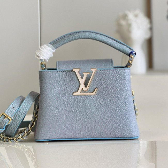 Louis Vuitton Womens Bags Handbags Luxury Brand CAPUCINES MINI M59850 Vert d'eau Blue Taurillon leather with Original Box Whatapp