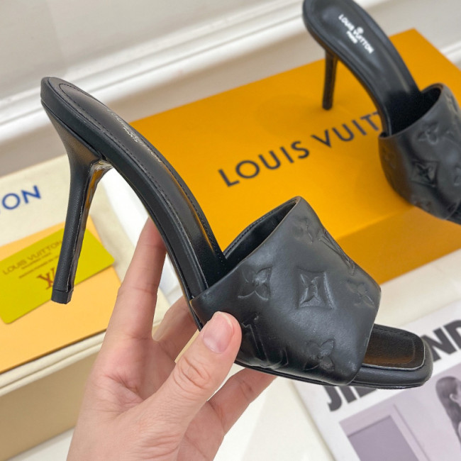 Louis Vuitton Womens Shoes Sandals Slippers Luxury Brand REVIVAL MULE 1A9PGT Monogram-embossed lambskin with Original Box 9.5cm Heel Whatapp