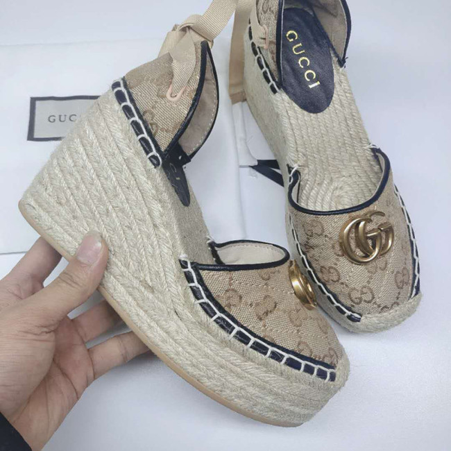 Gucci Womens Shoes Double G Espadrilles Luxury Brand Women's Open-Toe Platform Espadrille Designer Sandals Heels With Original Box Whatapp