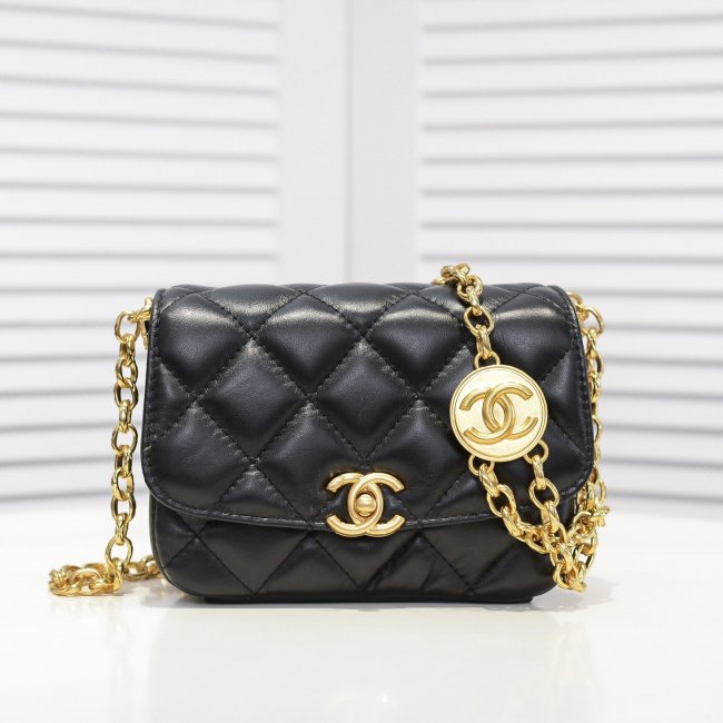 Chanel Womens Bags Small Flap bag Lambskin & Gold-Tone Metal Black Whatapp