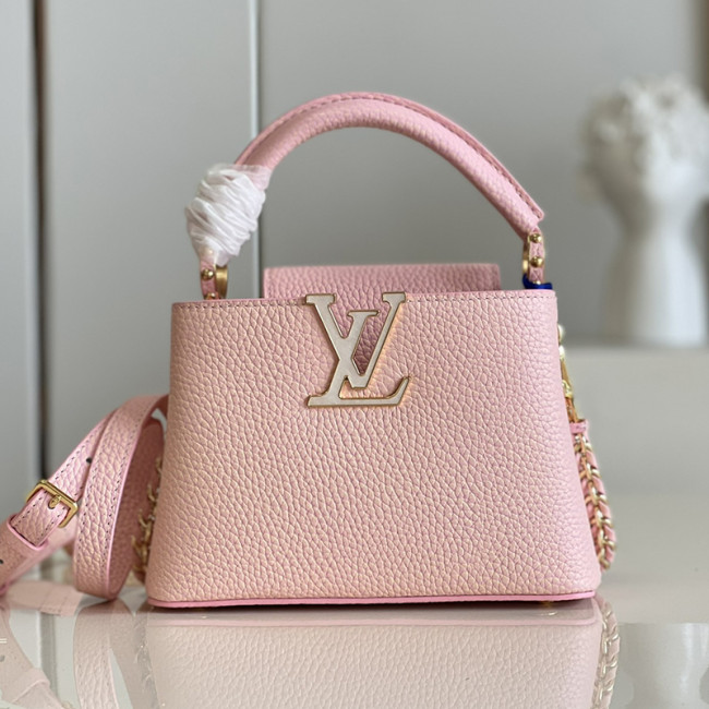 Louis Vuitton Womens Bags Handbags Luxury Brand CAPUCINES MINI M59850 Vert d'eau Pink Taurillon leather with Original Box Whatapp