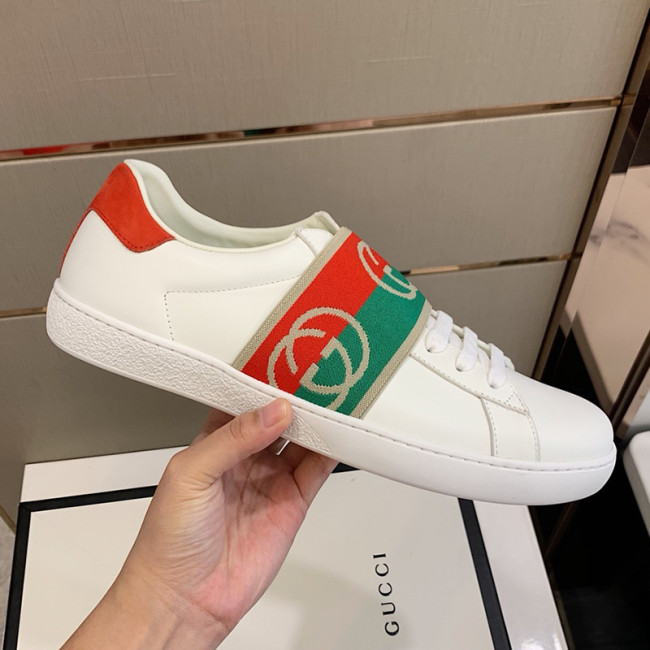 Gucci Mens Shoes Sneakers Luxury Brand Men's Ace sneaker with elastic Web in White Leather 643488 1XGF0 9066 Whatapp