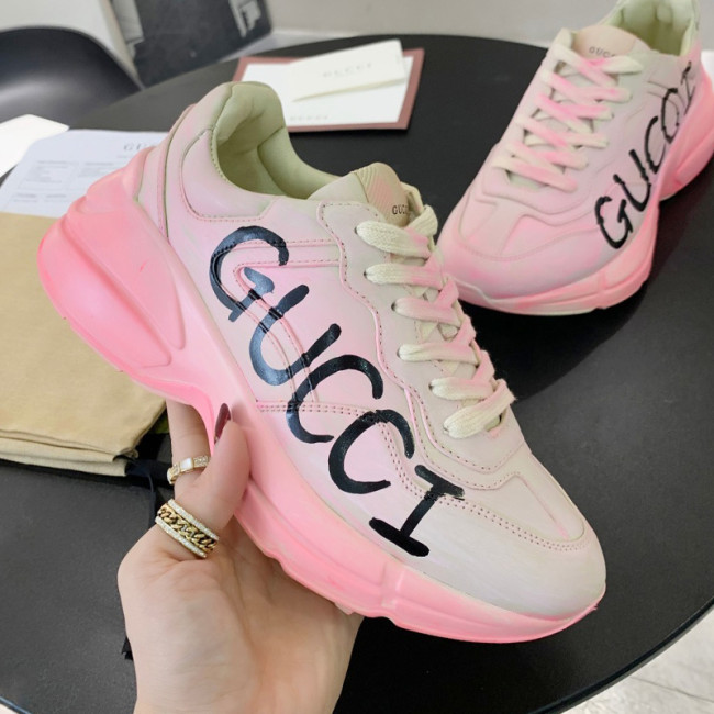 Gucci Women Shoes Women's Rhyton Gucci logo leather sneaker Luxury Brand with Original Box Whatapp