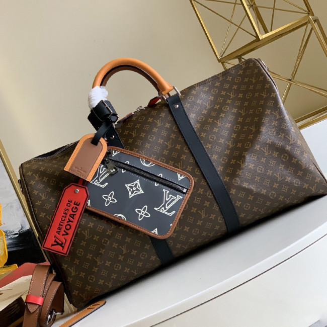 Louis Vuitton Womens and Mens Unisex Bags Luxury Brand KEEPALL BANDOULIÈRE 50 Monogram coated canvas and cowhide leather M56855 Whatapp