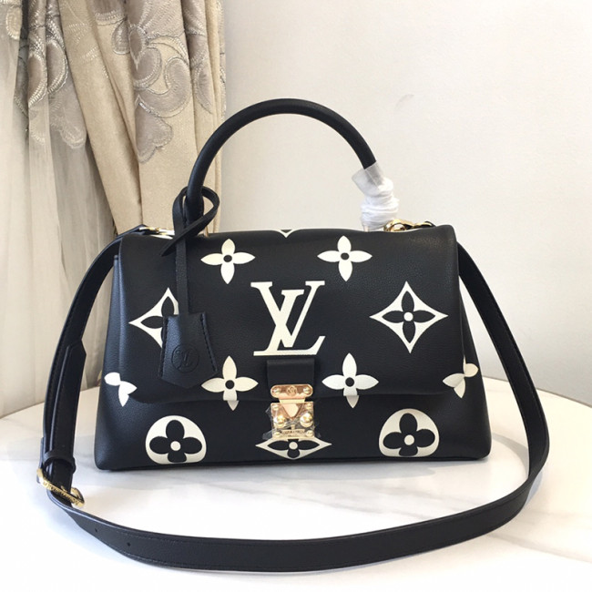 Louis Vuitton Womens Bags Messenger Shoulder Bags Luxury Brand MADELEINE MM M45978 Black / Beige Embossed, grained cowhide leather with Original Box Whatapp