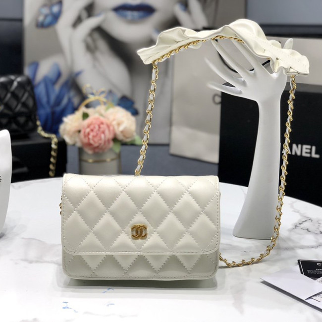 Chanel Womens Bags Crossbody Bag Wallet on Chain Lambskin & Gold-Tone Metal White Whatapp