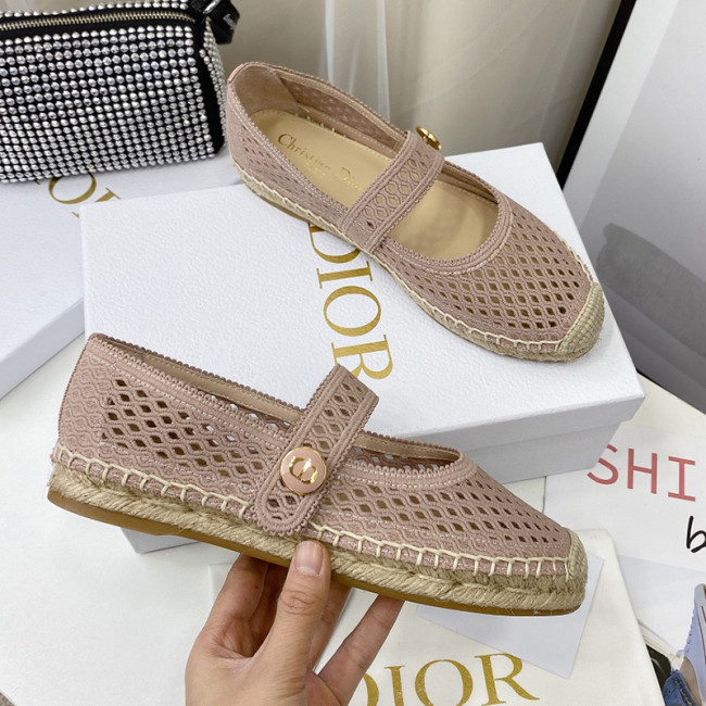 Dior Women Shoes Luxury Brand Design Dior Caro Espadrille Ballerina Flat Mesh Embroidery Womens Shoes with Original Box Whatapp