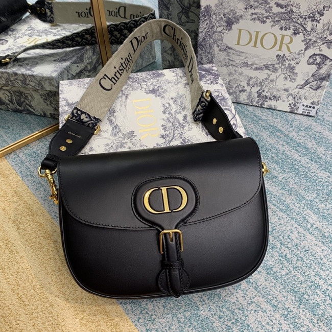 Dior Womens Bag Luxury Brand Design Fashion Large Dior Bobby Bag Black Box Calfskin With Blue Dior Oblique Embroidered Strap Whatapp