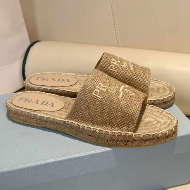 Prada Womens Shoes Casual Luxury Brand Breathable Hemp espadrilles Shoes Sandals Slippers with Original Box Whatapp