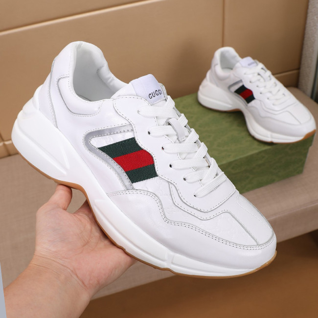 Gucci Women Shoes Women's Rhyton Gucci logo leather sneaker Luxury Brand with Original Box Whatapp