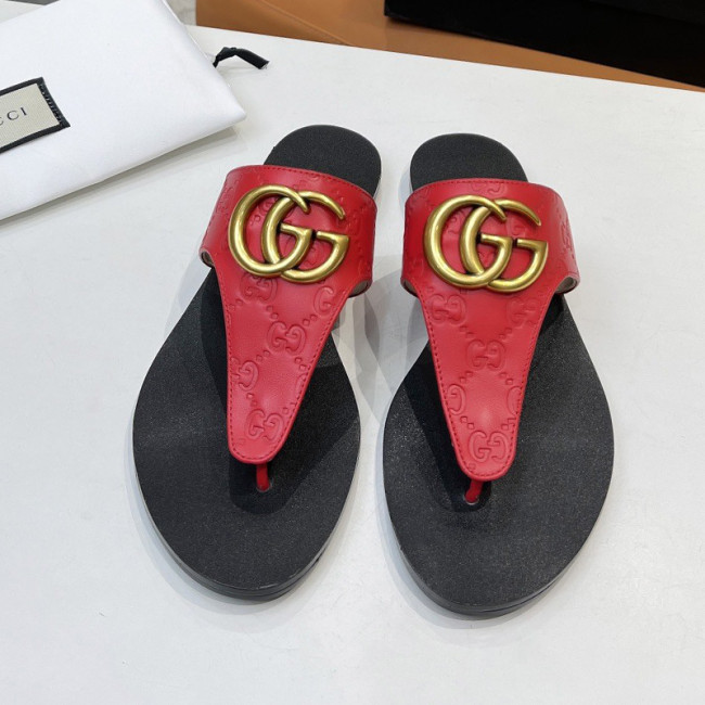 Gucci Womens Shoes Sandals Casual Design Luxury Brand Classic Leather thong sandal with Double G