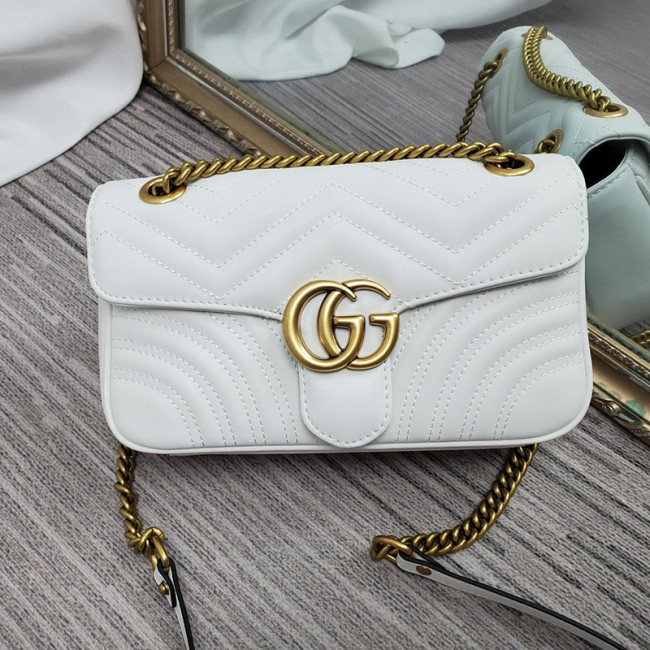 Gucci Womens Bag Crossbody GG Marmont Matelassé Shoulder Bag White Matelassé Chevron Leather 443497 DTDIT 9022 Whatapp