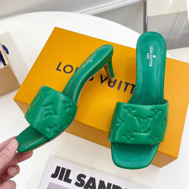 Louis Vuitton Womens Shoes Sandals Slippers Luxury Brand REVIVAL MULE 1A9OXY Green Monogram-embossed lambskin with Original Box 5.5cm Heel Whatapp