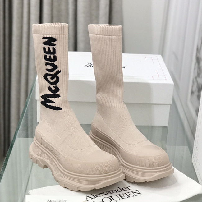 Alexander McQueen Women Shoes Sneakers Fashion Boots Design Luxury Brand Women's McQueen Graffiti Knit Tread Slick Boot in Black/white 708096W4U511041 Whatapp