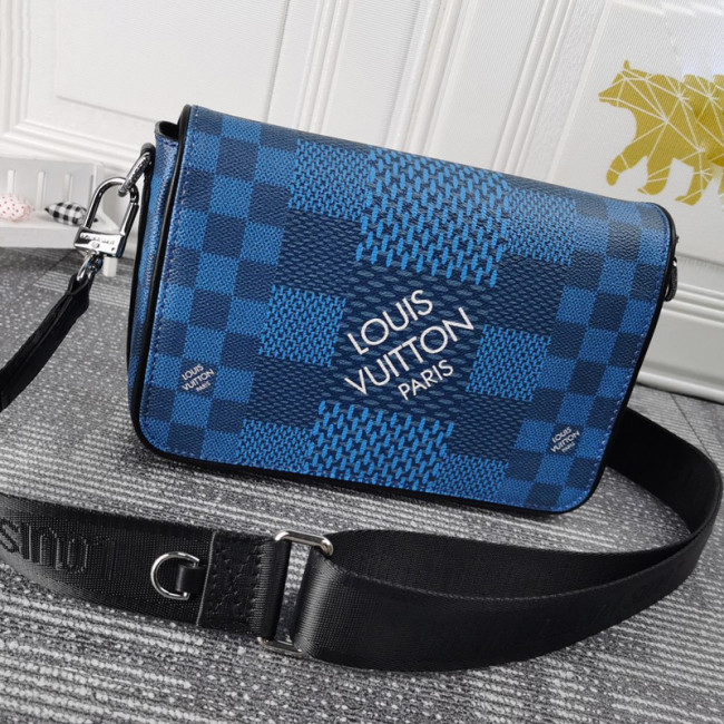 Louis Vuitton Womens and Mens Unisex Bags Luxury Brand STUDIO MESSENGER N50026 Cobalt blue Damier Graphite 3D coated canvas with Original Box Whatapp