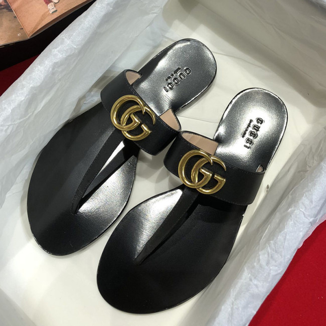 Gucci Womens Shoes Sandals Casual Design Luxury Brand Classic Leather thong sandal with Double G