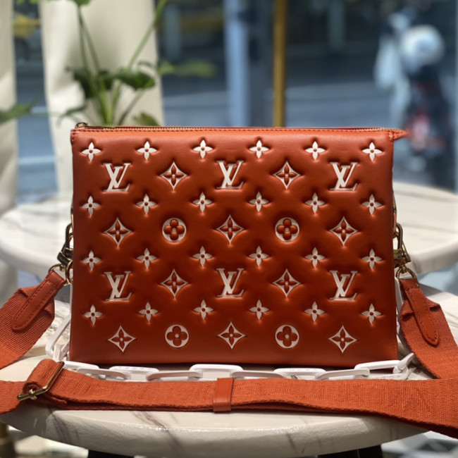 Louis Vuitton Womens Bags Messenger Shoulder Bags Luxury Brand COUSSIN PM M20761 with Original Box Terracotta Brown Monogram-embossed puffy lambskin Whatapp